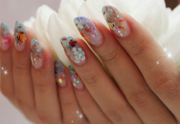 夏ハイビスカスと熱帯魚ネイル