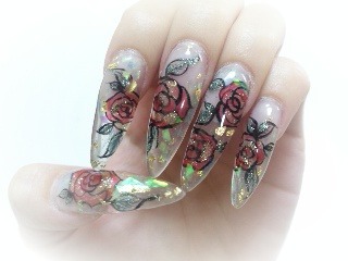 ｽﾃﾝﾄﾞｸﾞﾗｽ風.薔薇NAIL