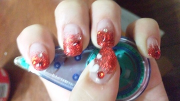 赤ラメ ラインストーン ハート 甘辛系