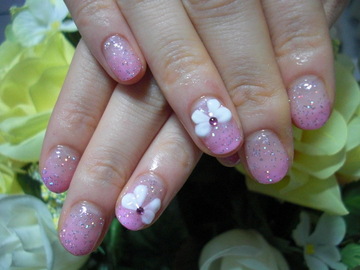 ピンクのカラグラ×3Dリボン