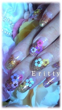 春NAIL＊押し花＊ラメグラ