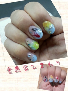 金魚＆ひまわりネイル