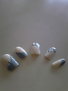 白×水色　Nail