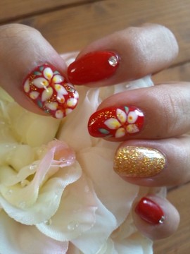 お花ネイル☆レッド☆