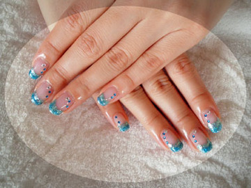 青ラメダブルフレンチ＆ストーン