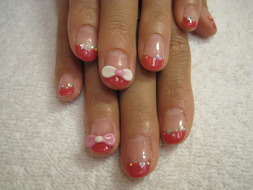 赤系フレンチリボンネイル