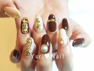 ブラウン×ベージュロココ★Nail