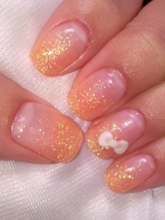 オレンジ×ラメグラ×リボン