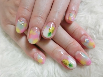 ジェルネイル★ペイントパイナップル＆サマータイダイ