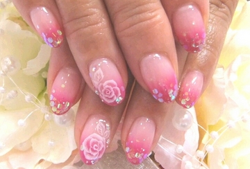 グラデ×薔薇ネイル