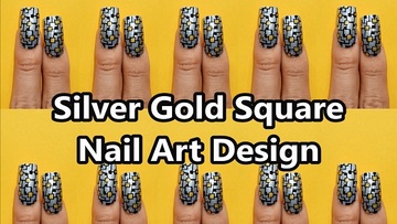 Silver Gold Square Nail Art 