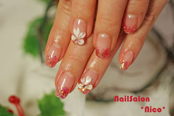 ラメグラデ＆ホワイトリボン