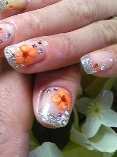 シルバーラメフレンチ×押し花