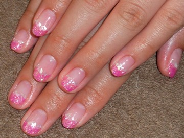 シェルとピンクのラメグラデ