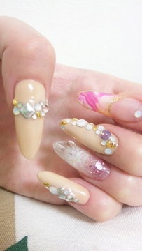 ベージュ マーブルnail