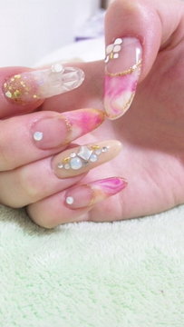 ベージュ、マーブルnail