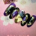 和風ネイル・紫×黒×金