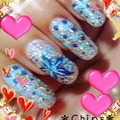 ブルー&ライトブルー* フラワー&