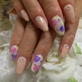 ベージュ×お花アート