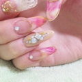 ベージュ、マーブルnail